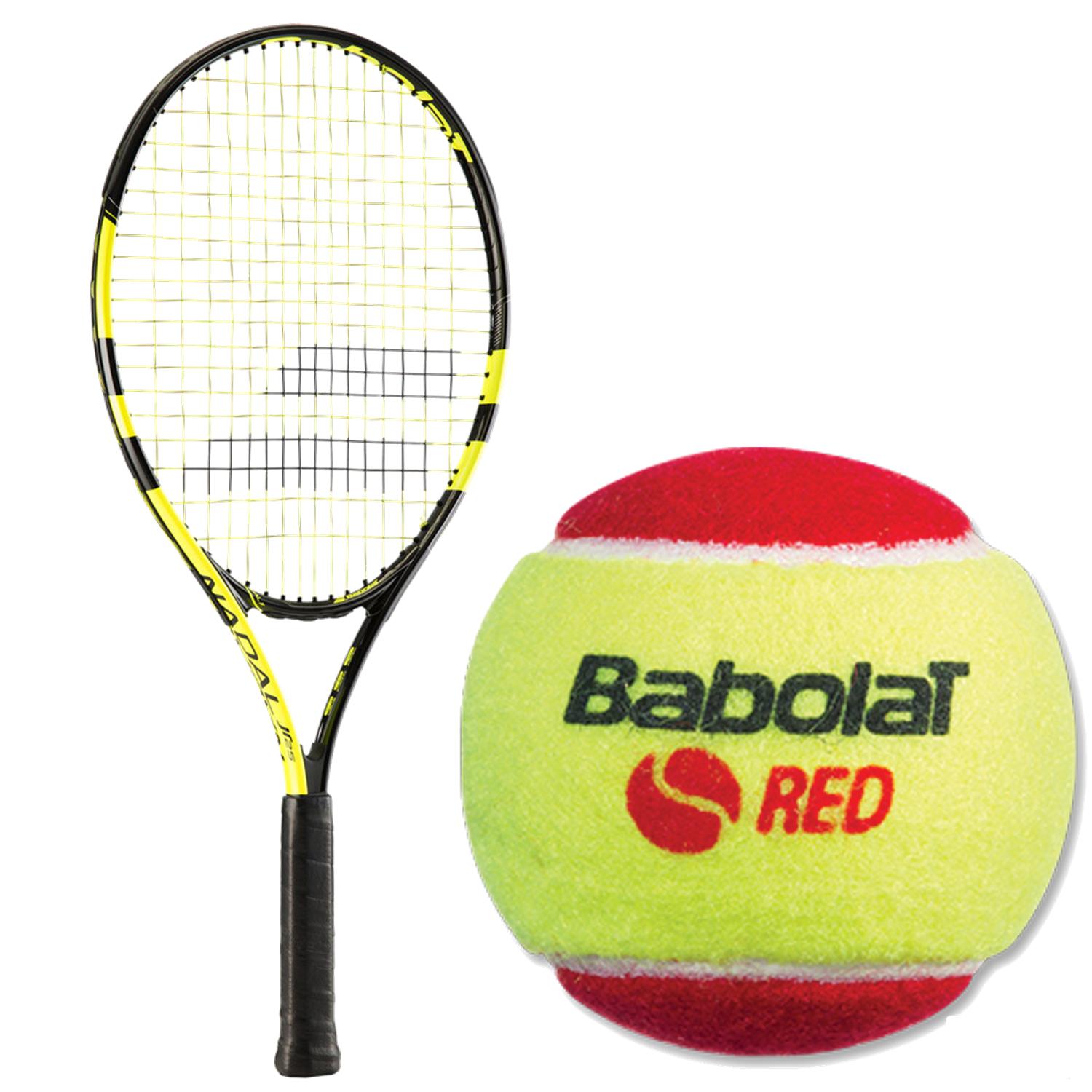 Babolat Nadal Jr Tennis Racquet, Red Felt Tennis Ball Bundle