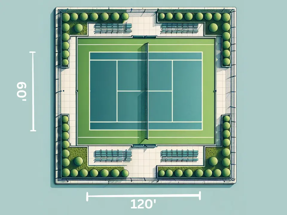 Dimensions of a 120 x 60 foot official tennis court